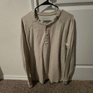 Eddie Bauer Mens Long Sleeve Henley Shirt Beige Heather Size TL